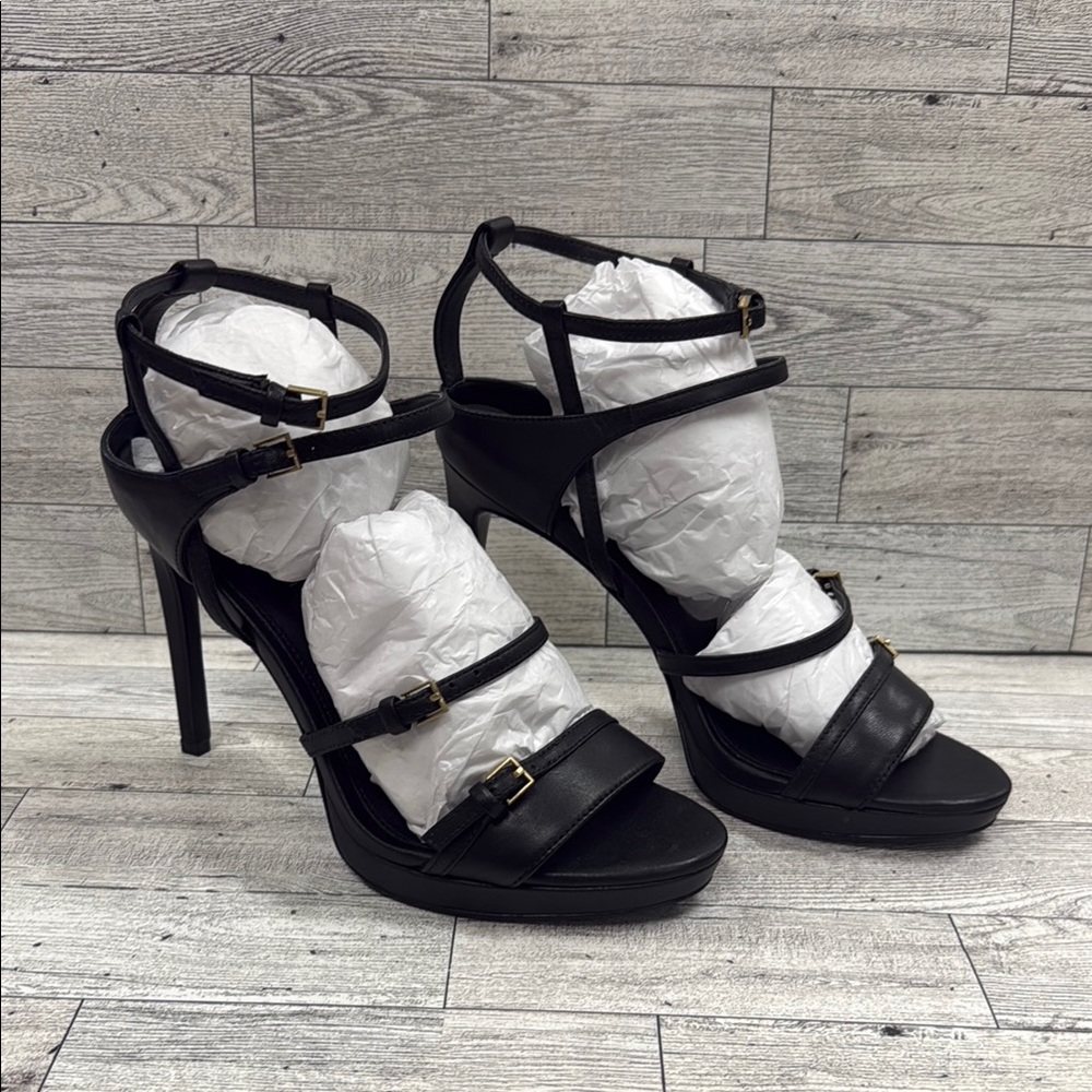 Calvin Klein Shantell Cow Silk Strappy Black Heels. Size 6.5.